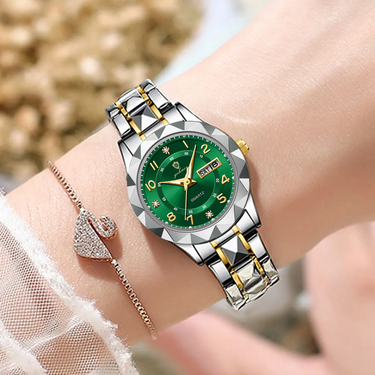 GOHUOS Luxury Fashion Women Watch Luminous Waterproof Week Date Woman Wristwatch Stainless Steel Quartz Elegant Ladies Watches