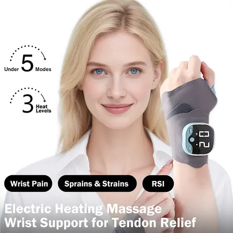 Heated Hand Massager - Portable, Lightweight Fabric Device with Compression Therapy, Battery Powered, 5 Modes, 9 Intensity Levels, 3 Heat Settings, Rechargeable Wrist Wrap for Carpal Tunnel/Arthritis Relief, Ideal for Home/Office Adults' Gift