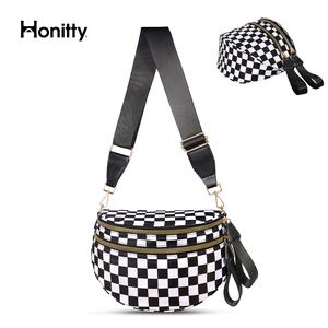 Black and White Checkered Nylon Bum Bag Plus Size Friendly Fanny Pack  - Spacious Design for Essentials - great gift belt bags crossbody TikTokShopBacktoSchool