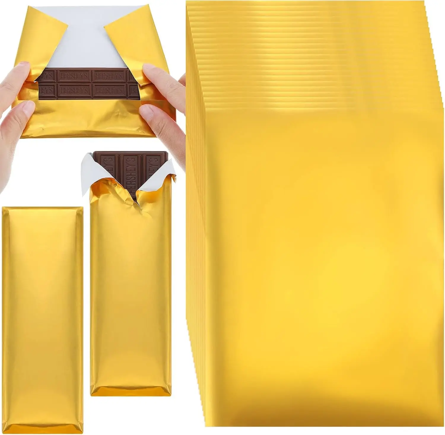 200 Pcs Gold Chocolate Bar Wrappers Bulk with Thick Paper Backing, 7.5 x 6 Inch Aluminum Foil Candy Wrappers Individual Gold Foil Sheet for Homemade DIY Sweet Candy Gift Packing Party Supplies