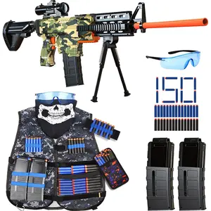 Automatic Sniper Rifle Toy Gun 3 Modes Electric Toy Foam Blasters with Tactical Vest Bipod 2 Clips 150 Darts Gift for Adults Boys Age 8-12 Birthday Xmas