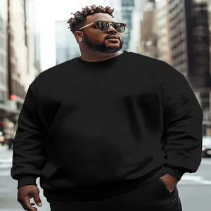 Plus Size Men's Casual Solid Color Round Neck Sweater - Machine Washable, Regular Fit, Versatile Attire, Comfortable & Stylish, Relaxed Fit Top, Smooth Texture Fabric, PLUS SIZE