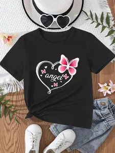 Custom Kids Butterfly Heart Name Graphic T-Shirt - Personalized Short Sleeve Toddler Tee with Custom Text