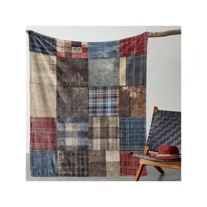 1pc Vintage Patchwork Plaid Flannel Blanket - Cozy Soft Comfort Throw For Sofa, Bed, Office, Car, Camping, Travel - All Seasons Gift, Digital Print, Knitted Polyester, 250-300gsm-30*40in