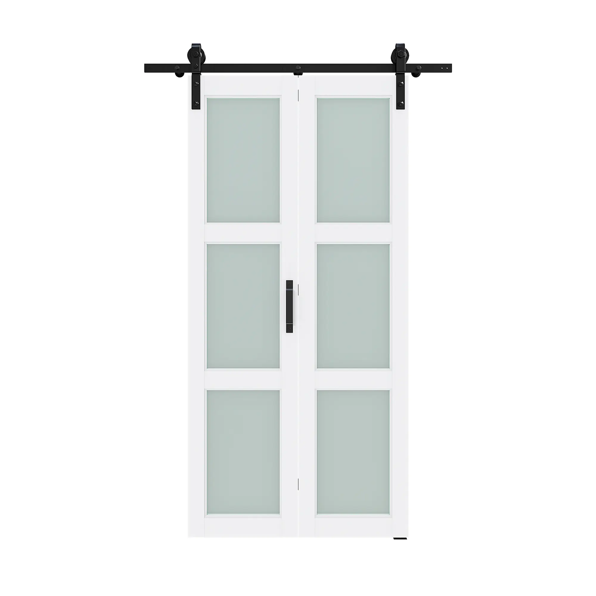 White PVC Coating 3-Lite Frosted Glass Bifold Sliding Door with Hardware Kit Set, Handle, Floor Guides, Pre-Drilled Holes, Installation Manual - Space Saving Privacy Panel for Pantry, Bathroom Easy Assembly Home Improvement Door