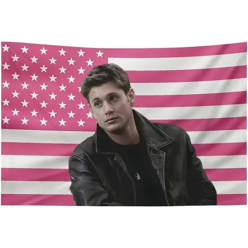 Dean Jensen Star Ackles America Blush Pink Flag Tapestry Home Wall Hanging - 40x60in Winchester Blanket Poster, Bedroom Decor Aesthetic, College Student Gift, Size-Optional Indoor Room Decoration, Bed Room Decor Aesthetic, Room Decorations