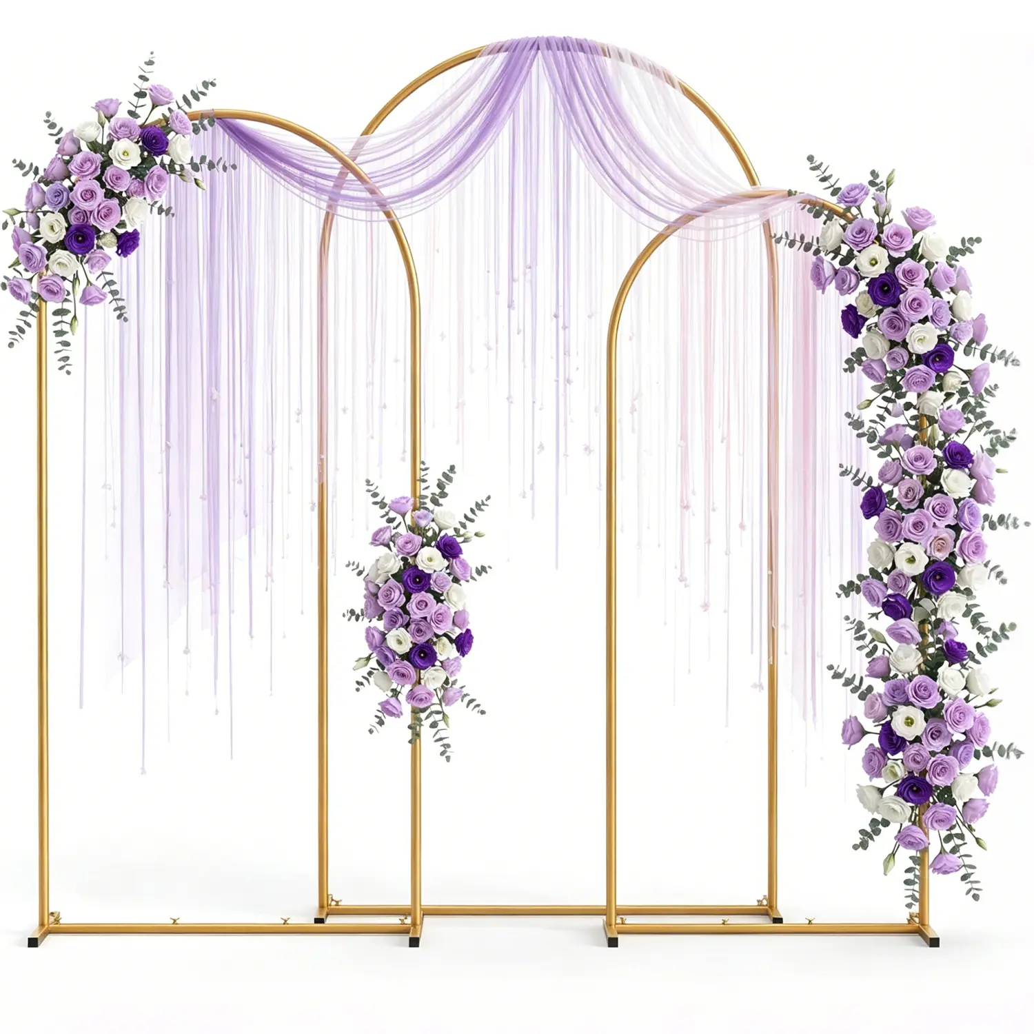 Metal Arch Backdrop Stand, 7.2FT+6.6FT+6FT  Wedding Arch Frame, Gold Wedding Arch Backdrop Stand Set of 3, Balloon Arch Backdrop for Wedding Birthday Party Baby Shower Graduation Ceremony