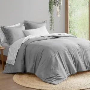 Full 7 Pieces Comforter Set, Boho Bed Sets for Full Size, Farmhouse Bedding Sets with Comforter, Gift Bed in a Bag with Comforter, Sheets, Pillowcases, and Shams, Full, Grey
