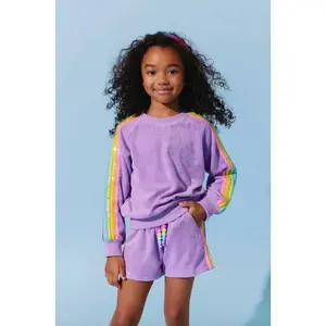 Lola And The Boys Lavender Rainbow Sequin Stripe Short Set