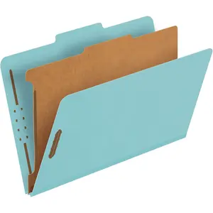 Recycled Classification File Folders, 1 Divider, 2" Embedded Fasteners, 2/5 Tab Cut, Legal Size, Light Blue, Box of 10 (28777R)