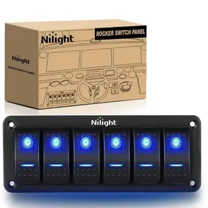 Nilight 6Gang Aluminum 5Pin ON/Off Blue Rocker Switch Panel