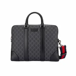 GUCCI Monogram Stripe Canvas and Leather Briefcase for Men with Shoulder Strap and Handles