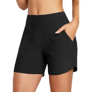 baleaf Classic Women's 5" High-Waisted Knit Swim, Surf, and Beach Shorts-Loose Fit, 4-Way Stretch Fabric with Pockets, Quick-Drying, UPF 50+ [PC:ecg003]