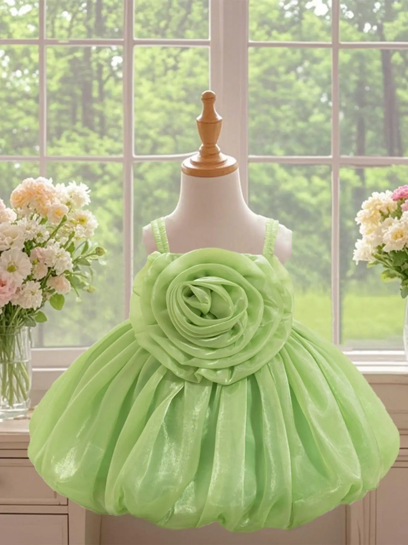 Toddler Girl's Glitter Ruffle Trim Tulle Party Dress, Cute Flower Decor Sleeveless Sweater Dress for Birthday Wedding Formal Occasion, Toddler Girls P