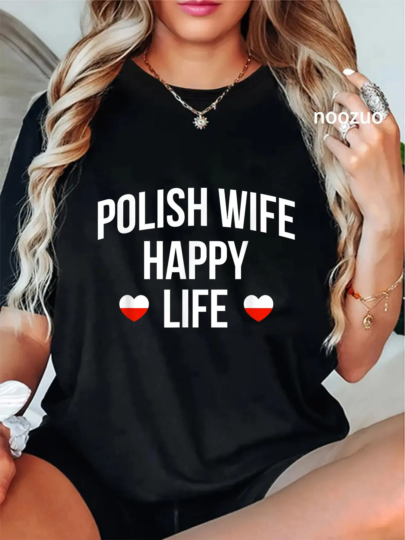 100% Cotton Unisex Polish Wife Happy Life T-Shirt Poland Lover Casual Graphic Printed Tee Casual Top