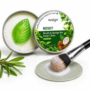 Makeup Brush & Sponge Cleaner, 2-in-1 Solid Balm Cleanser with Built-in Silicone Pad, Deep Clean, No Residue, Travel-Friendly (Rose & Tea Tree)