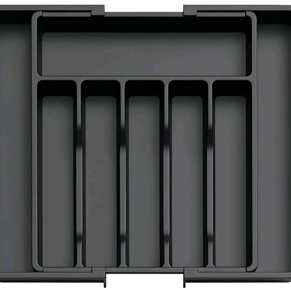 Expandable Silverware Drawer Organizer | Adjustable Cutlery & Utensil Tray for Spoons, Forks & Knives | Large Kitchen Drawer Organizer | 13"-22.4" Expandable | Black