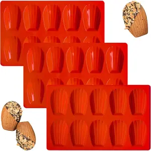 Regular Size 10-Cavity Shell Shape Baking Mold 3Pcs Silicone Cake Pans Chocolate Cookies Trays for Baking