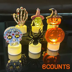 Halloween Themed Decorative Electronic Candle, Creative Pumpkin Witch Skull Spider Night Light, Hanging Decor for Halloween Party, Ornaments