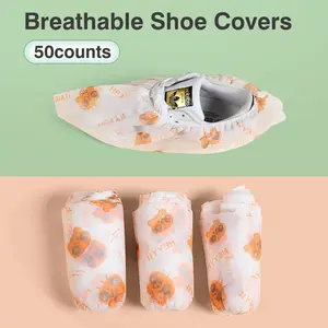 50 counts Disposable Thickened Cartoon Shoe Covers,Home Indoor Non-slip Anti-dirty Foot Cover, Breathable Foot Covers for Shoes