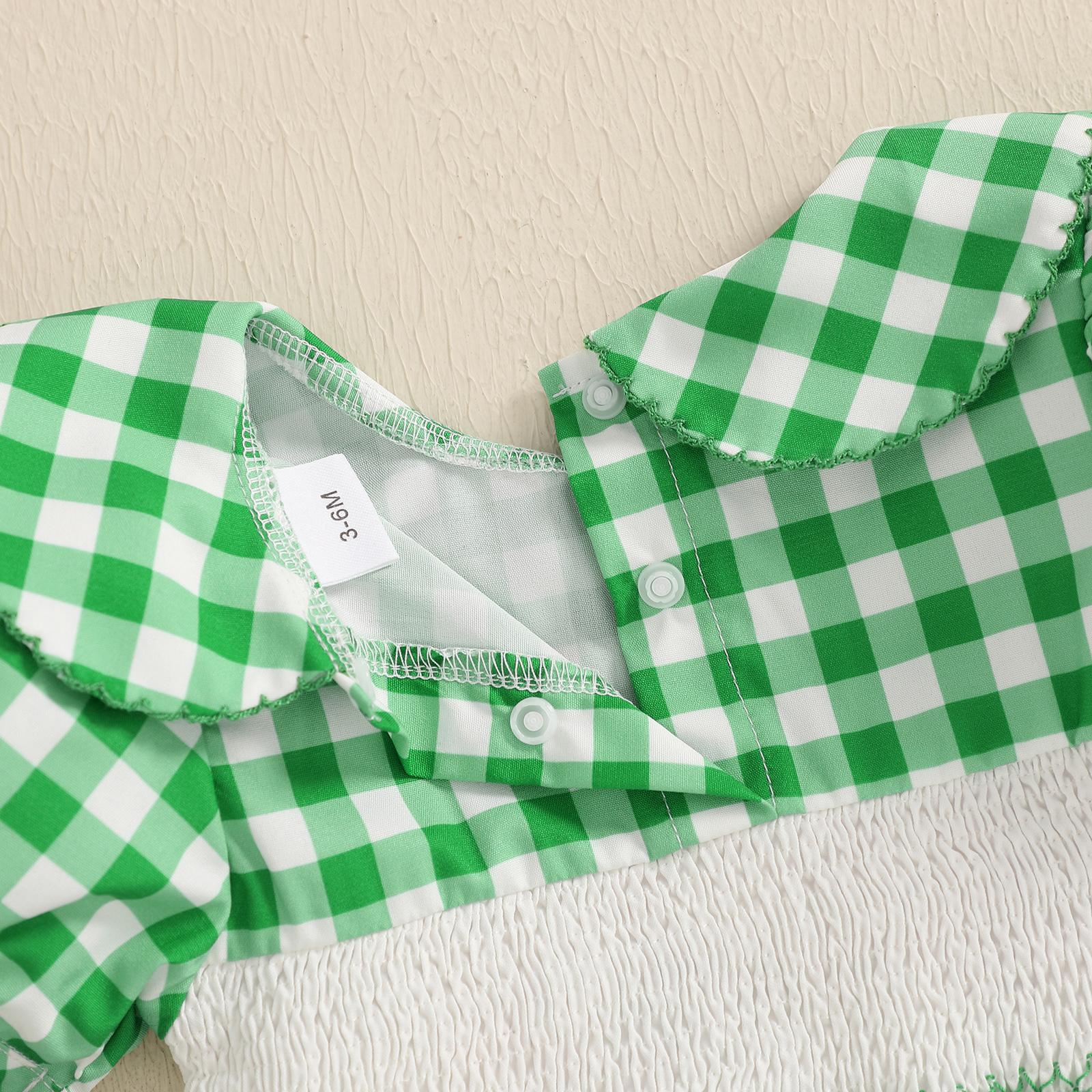 Baby Girl Cute Golf Plaid Smocked Romper Bodysuit Short Sleeve Peter Pan Collar  Jumpsuit Playsuit Newborn Coming Home Outfit #Springtok
