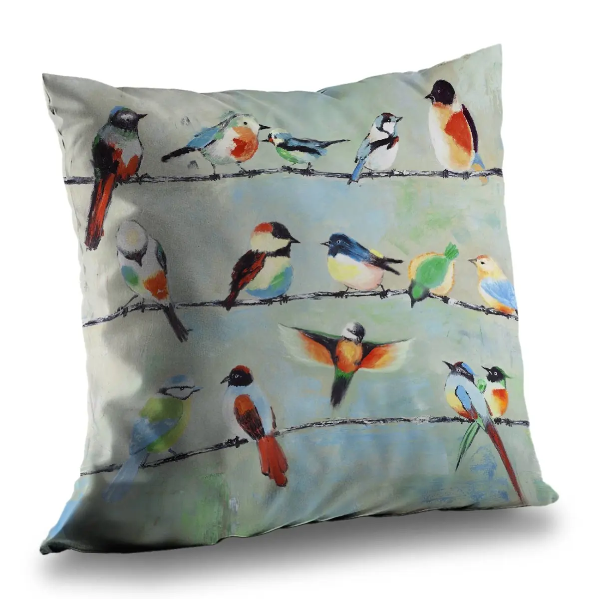 Begin Home Decor C1PT1414T4NVGF 14 x 14 in. Small Abstract Colorful Birds Throw Pillow - Home Decor Insert