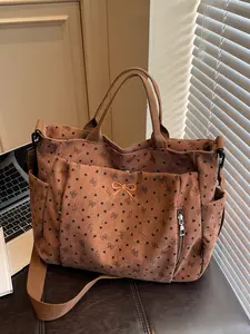 Korean-Style Ballet-Inspired Floral Tote Bag for Girls Corduroy Soft Multi-Pocket Handbag Spacious Design for Shoulder or Crossbody Wear New Commuter Bag for Students and Travel Shoulder Totes