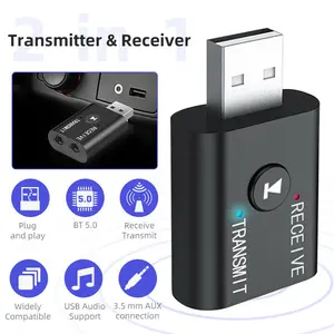 2in1 Bluetooth 5.0 USB Audio Transmitter Receiver Adapter Wireless for Car TV PC