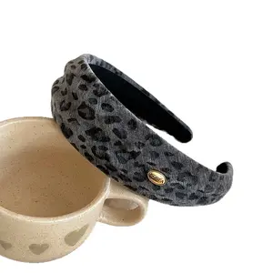 Korean-style gray floral leopard print wide headband for women, new style hairband that doesn't strangle the hair, hair accessory