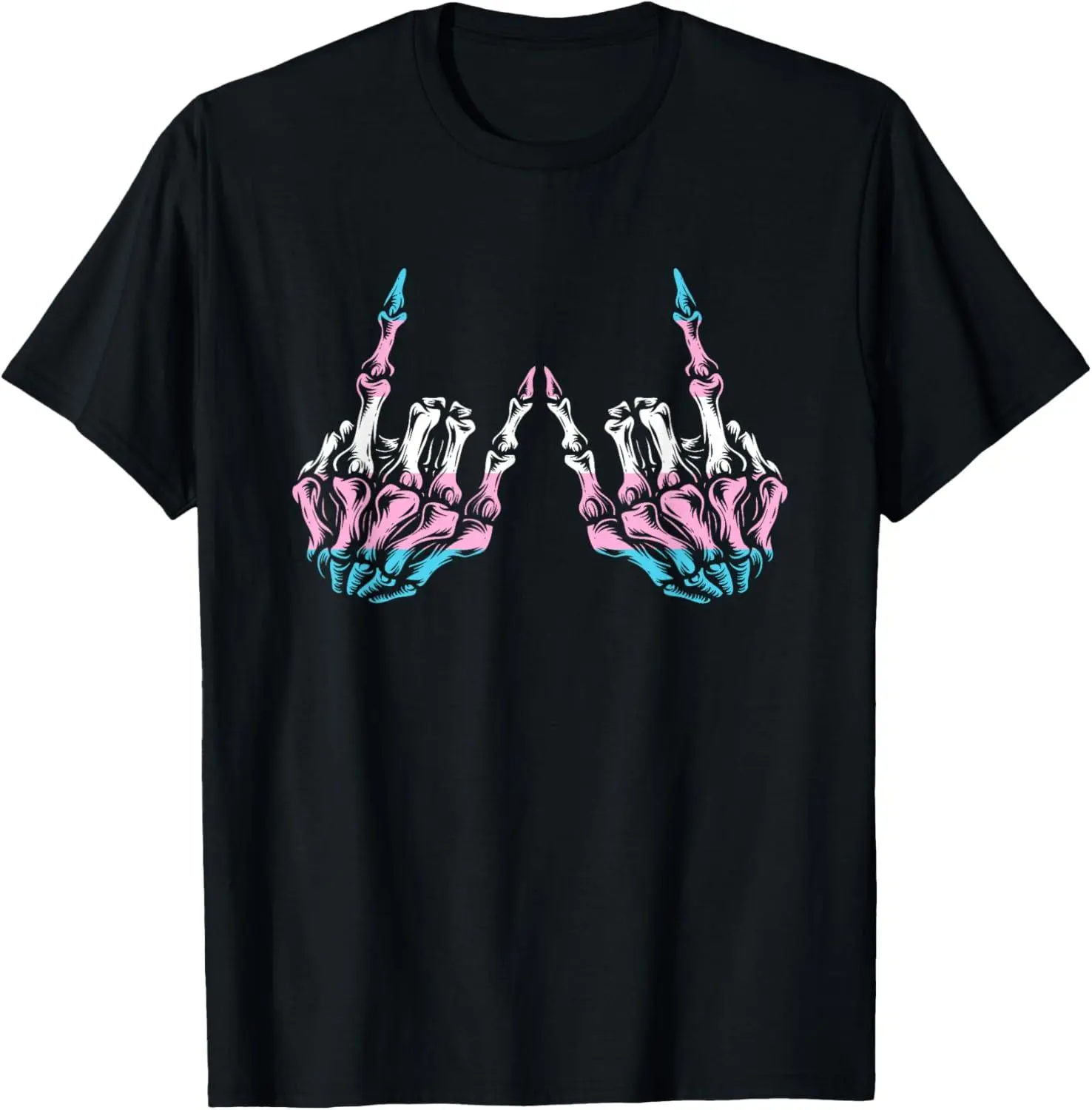 100% cotton Unisex Skeleton Rock Hand LGBT-Q Cool Transgender Pride Trans Flag T-Shirt