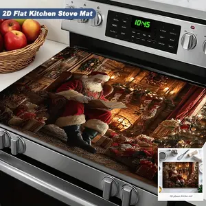 Christmas Santa Scene Kitchen Heat Resistant Pad, Kitchen Decorative Placemat, Holiday Decorative Oven Mat, Non-Slip Table Mat, Festive Home Essential