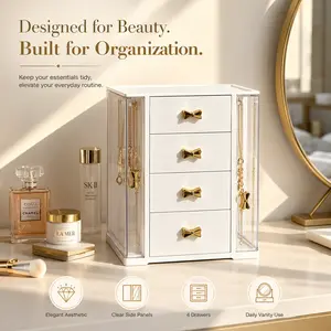 UFORU 4-Tier, High-Capacity Jewelry Box with four drawers; this organizer is made just for women and has separate sections for rings, earrings, necklaces, and bracelets.