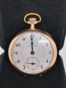 Hamilton Watch Co. Gold Filled Grade 910 Open Face Pocket Watch - Round Design for Clear Time Visibility & Classic Elegance