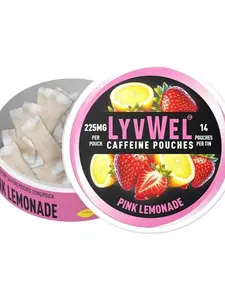 LyvWel 225mg Caffeine Pouches, Guarana-Powered Energy Pouches, Nootropic Pouches, Nicotine Free Pouches , 1-Pack, 14 Pouches Pink Lemonade