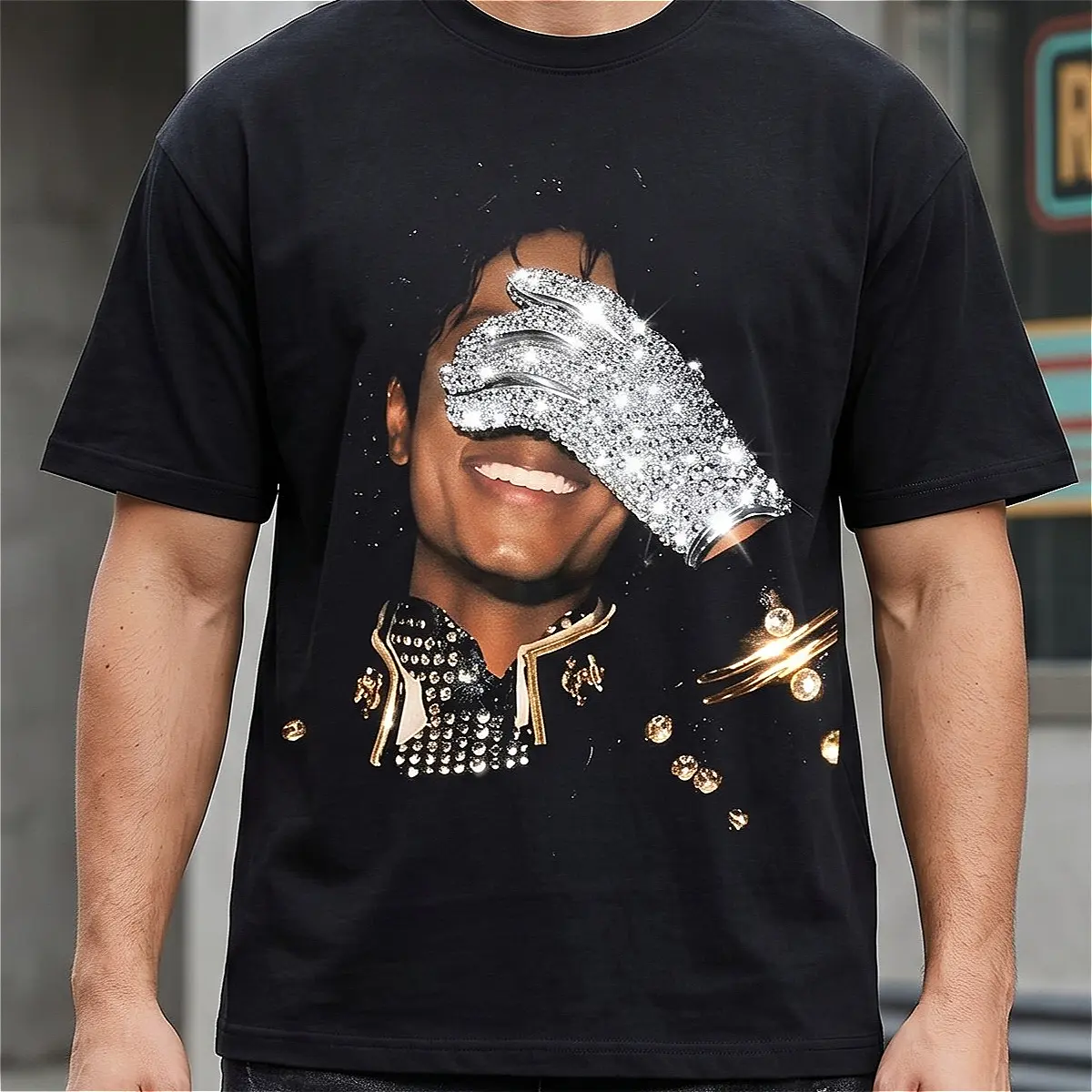 Michael Jackson Glove Tee – 90s Pop King Graphic, Crew Neck, Great Gift for MJ Fans, streetwear, tiktok shop deals, summer outfits, guys gifts, summer clothes, gifts for him, graphic tee, men's shirts, t shirt, clothes for men, black casual Tshirt, Mens G