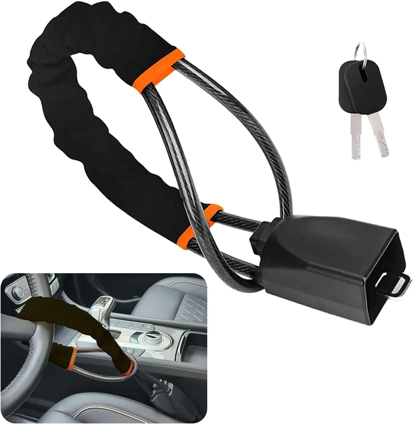 Car Steering Wheel Lock - ABS-PVC Anti-Theft Accessory for Cars & Trucks, Adjustable Length, 3 Keys, Compact Storage, Safety Feature, Fits Most Vehicle Models