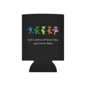 Colorful Dancing Bear Style Can Cooler – Retro Psychedelic Vibe Drink Sleeve, Vintage Music Festival Party Koozie