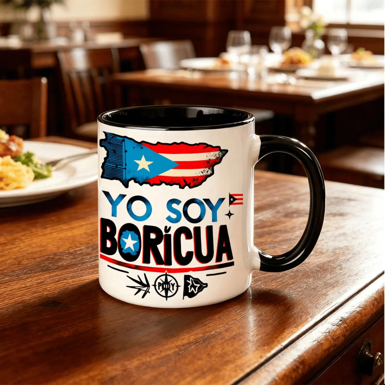 1pc Puerto Rican Flag And Map Mug - Yo Soy Boricua Insulated Ceramic Coffee Cup Suitable for Hot Cold Drinks, Puerto Rico Map And Flag with Lip-Fit Rim, Boricua Pride Gift for Home, Office, - Ideal for