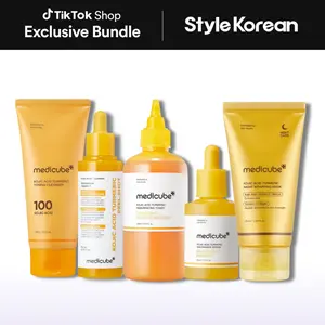 [Official Medicube Partner] Kojic Acid Routine Set for Radiant Skin - Kojic Acid Turmeric Toning Cleanser, Kojic Acid Turmeric Peel Shot, Kojic Acid Turmeric Resurfacing Toner, Kojic Acid Turmeric Niacinamide Serum, Kojic Acid Turmeric Night Wrapping Mask