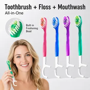 26PCS Portable 5-in-1 Toothbrush Picks, Soft Bristle Mini Toothbrush with Dental Floss, Tongue Cleaner, Toothpick & Freshening Beads for On-the-Go Oral Care