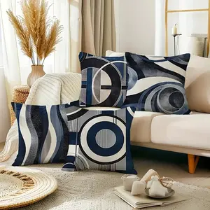 Bohemian Style Pillow Covers Set of 4, Single-Sided Print Decorative Pillows, 45x45cm, Short Plush Material, Hidden Zipper, Indoor Outdoor Use