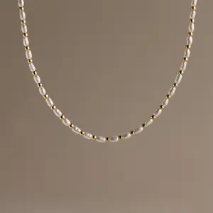 Beaded Pearl Necklace by Caitlyn Minimalist - Chunky Pearl Bead Layering Necklace in Gold & Silver - Summer Jewelry - Gift for Her