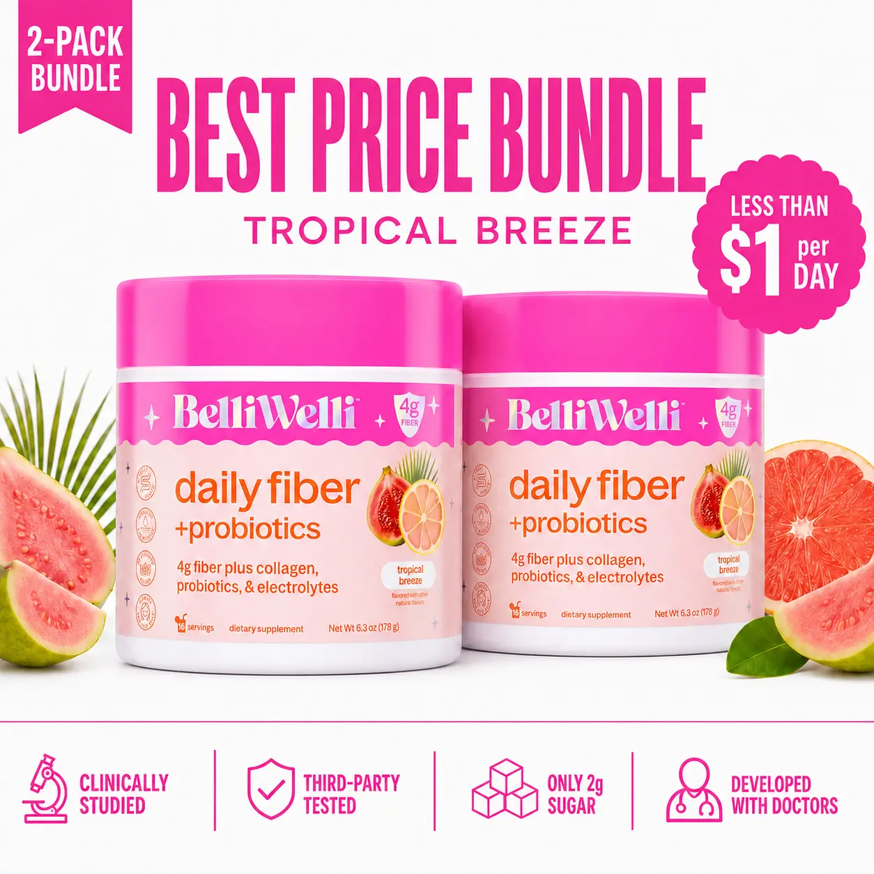 BelliWelli Daily Fiber + Probiotics - Tropical Breeze - 2 pack