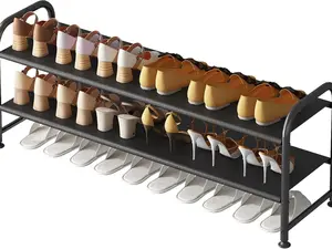 Shoe Rack 2 Tier Long Storage Organizer for Closet Entryway - Black