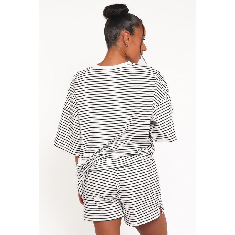 Hellen Stripe Short Set - White Black Stripe