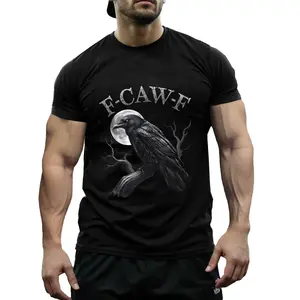 Mens Funny Gothic Crow F CAW F Saying T-Shirt - Heavyweight Stretch Cotton for Halloween Costume Parties Dark Humor - Soft Breathable Bird Graphic Machine Washable Gift
