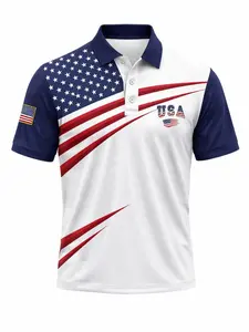 USA Flag Golf Polo Shirt for Men – Patriotic American Flag Polo, 4th of July Golf Shirt Gift for Men