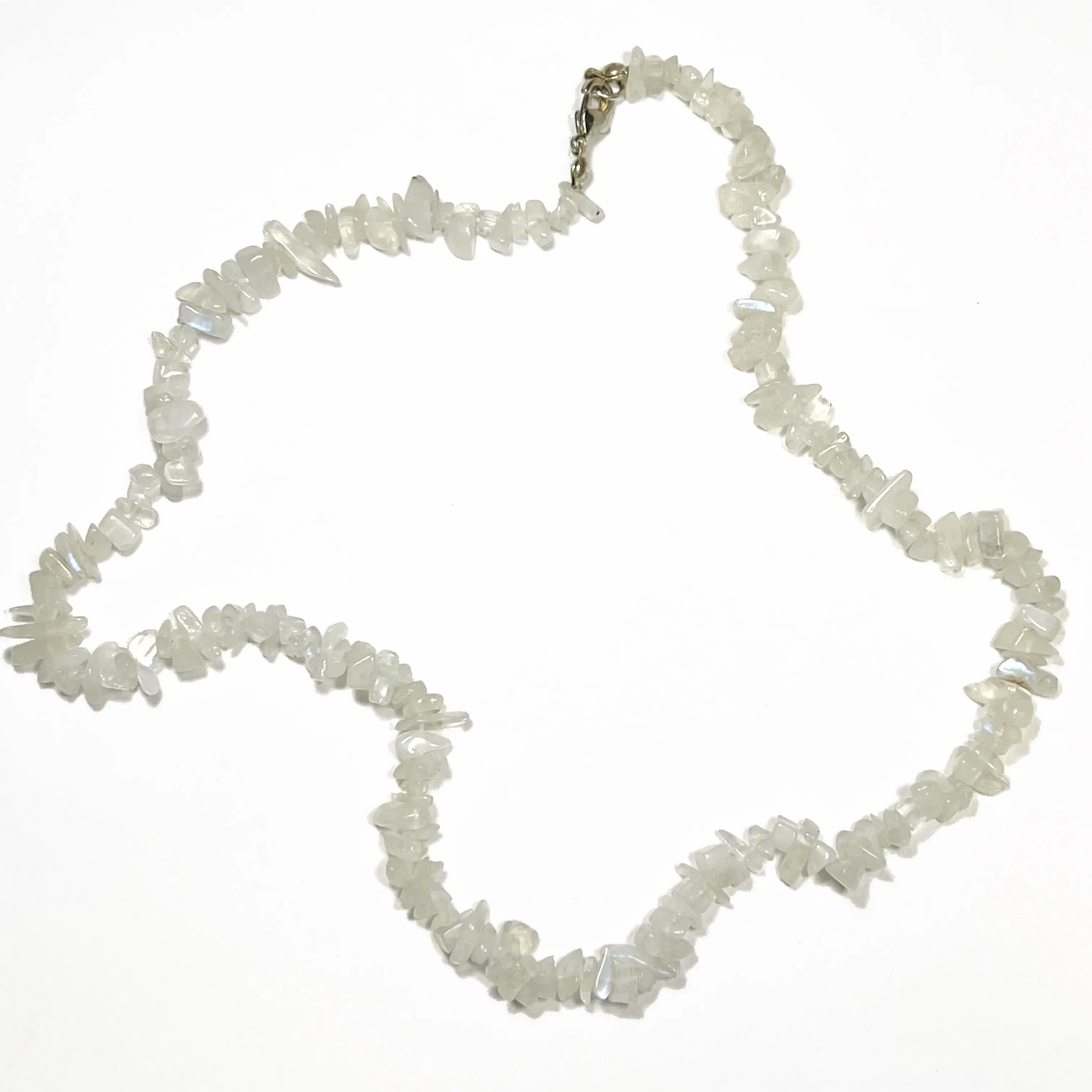 18-Inch Rainbow Moonstone Chip Necklace with Sterling Clasp