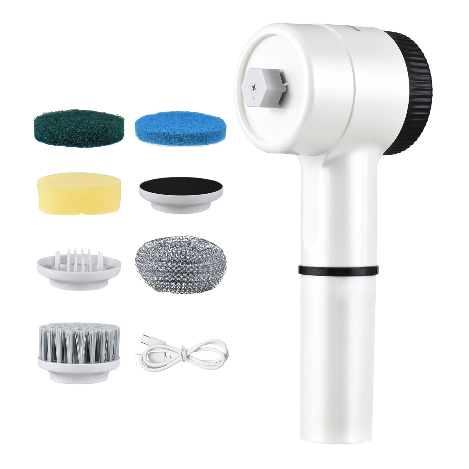 Cordless Electric Spin Scrubber Set - 5-in-1 Ergonomic ABS Plastic Cleaning Tool with 5 Brush Heads, 3 Adjustable Speeds, Digital Control Display, IPX7 Water Resistance, Type-C Charger, USB Cable, Small Size Multi-Surface Compact Handheld for Wall, Tile