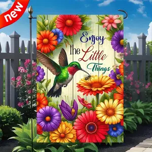 BlissYard Farmhouse Garden Flag 12x18 Double Sided - Hummingbird & Flower Welcome Yard Flag, Weather Resistant Outdoor Decor, Spring Summer Seasonal House Flag For Patio Lawn Porch, Outside Decoration For Daily Accent & Seasonal Festivities